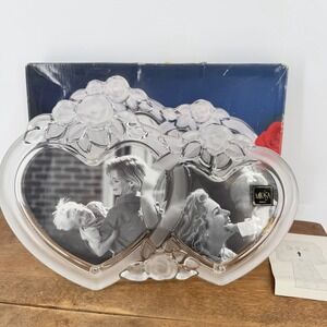 VTG 80s Mikasa Rosemont Double Heart Picture Frame Crystal Germany NEW IN BOX
